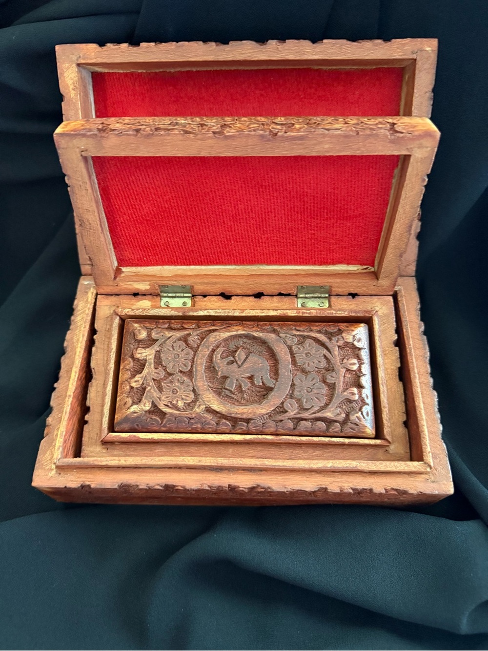 Vintage Hand-Carved Indian Wooden Nesting Box Set - Elephant Design